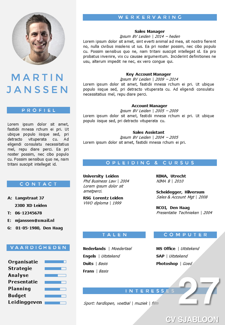 CV Sjabloon 27: Direct een onderscheidend cv maken