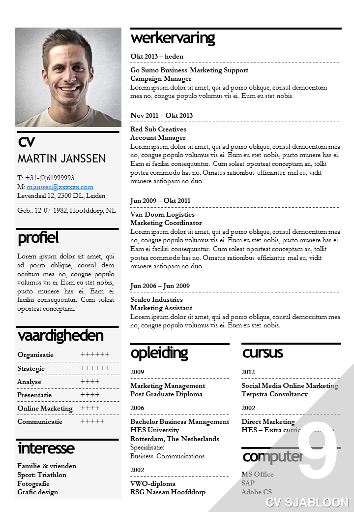 CV template / cv sjabloon