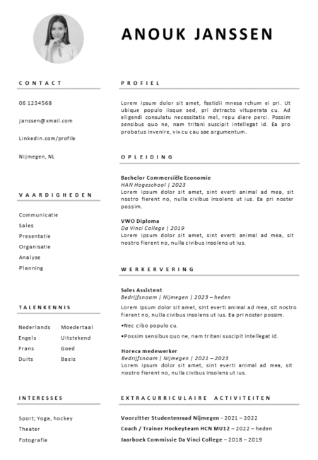 Gratis CV Sjabloon Student Starter